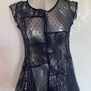 Black Lace Chemise with Sheer Floral Design